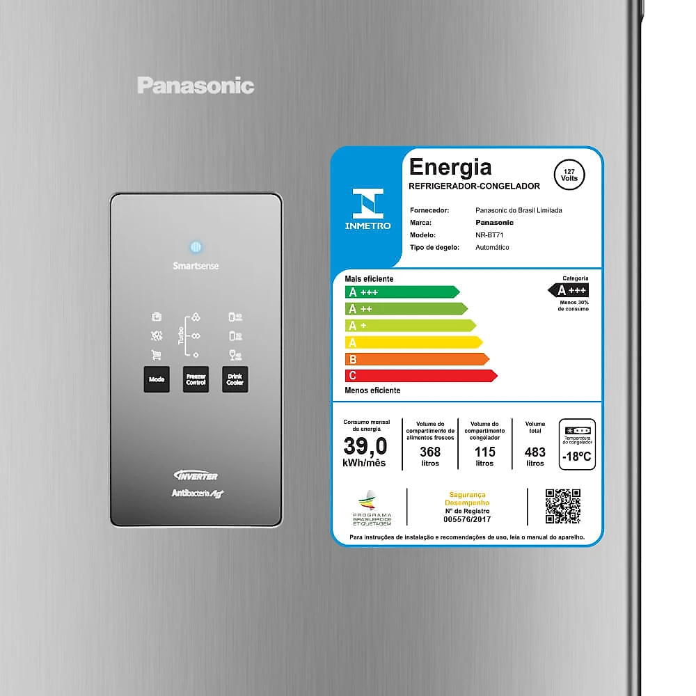 Geladeira Panasonic Duplex Frost Free 483L A+++ Aço Escovado - NR-BT71PV5X 110v