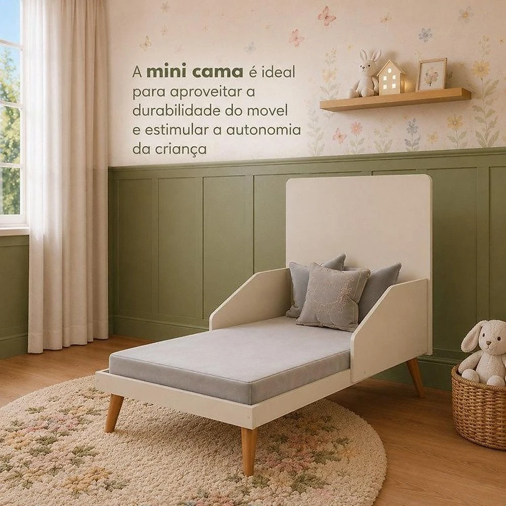 Quarto de Bebê Completo Isis / Berço 2 em 1, Cômoda Sapateira 100% MDF Areia