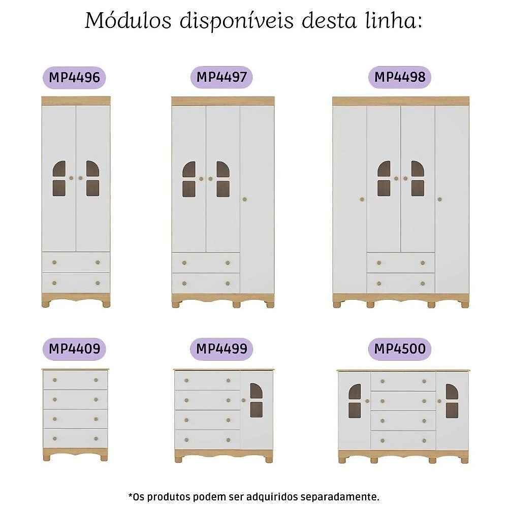 Quarto De Bebê Completo Berço 3 Em 1 P-colchão 130x60cm Aurora Multimóveis MP4556 Madeirado-branco