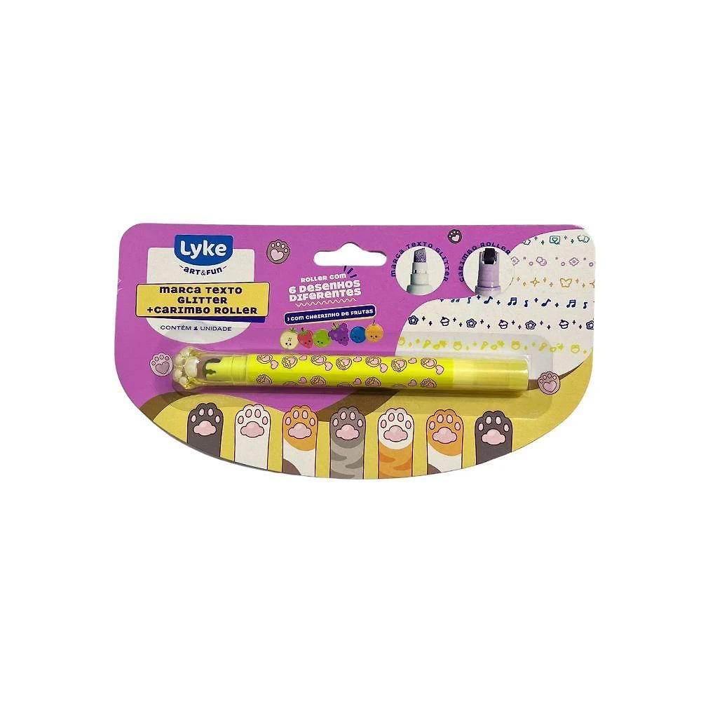 Marca-texto Lyke Marca Texto com Cheirinho de Frutas Glitter + Carimbo Roller 1 Unidade Amarelo