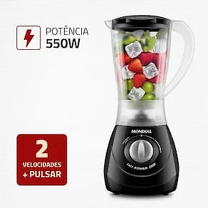 Miniatura Liquidificador Mondial Power L-550 1,9L 550W 2 Velocidades Pulsar Preto 110V