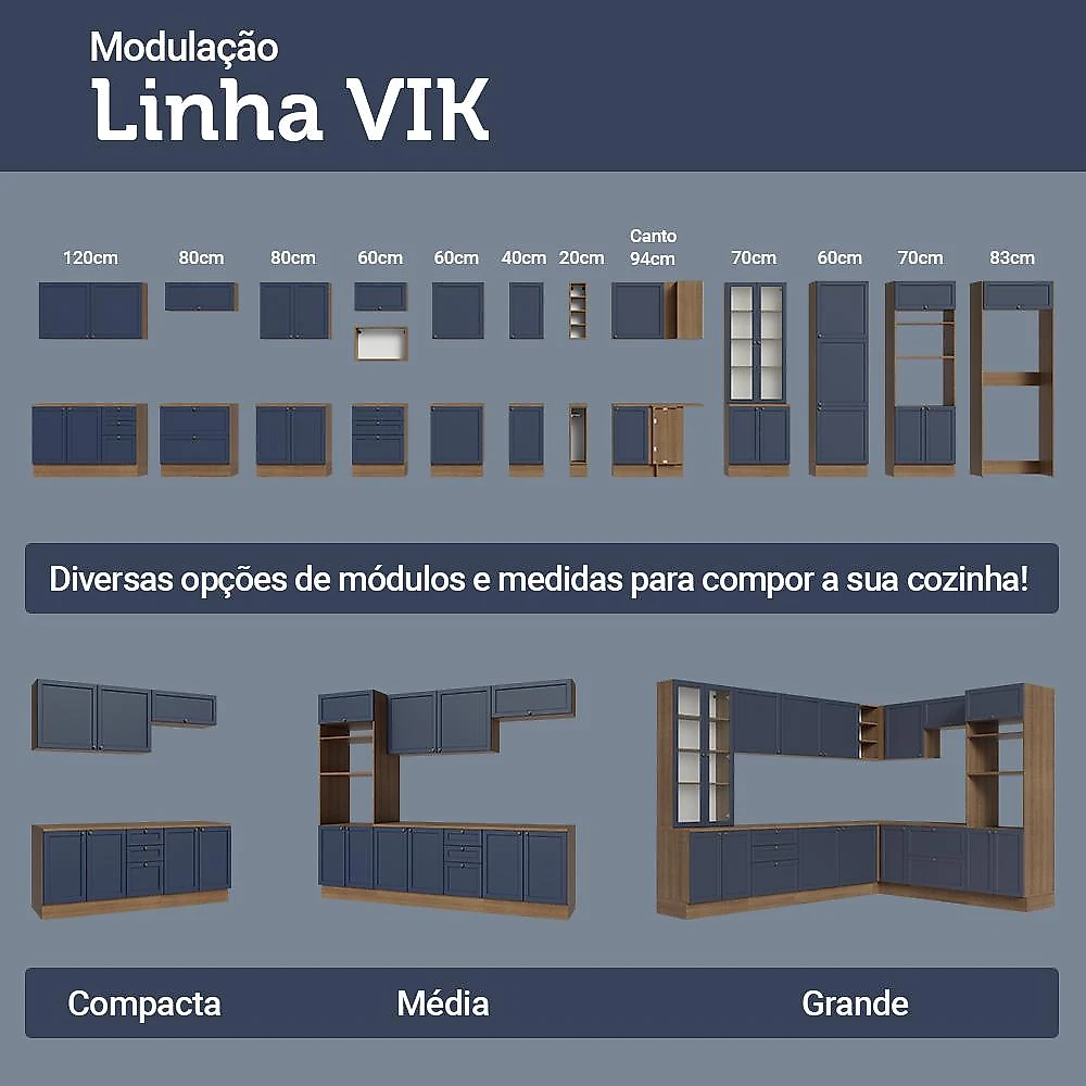 Armário de Cozinha Completa 270 cm Rustic/Azul Vik Madesa 05