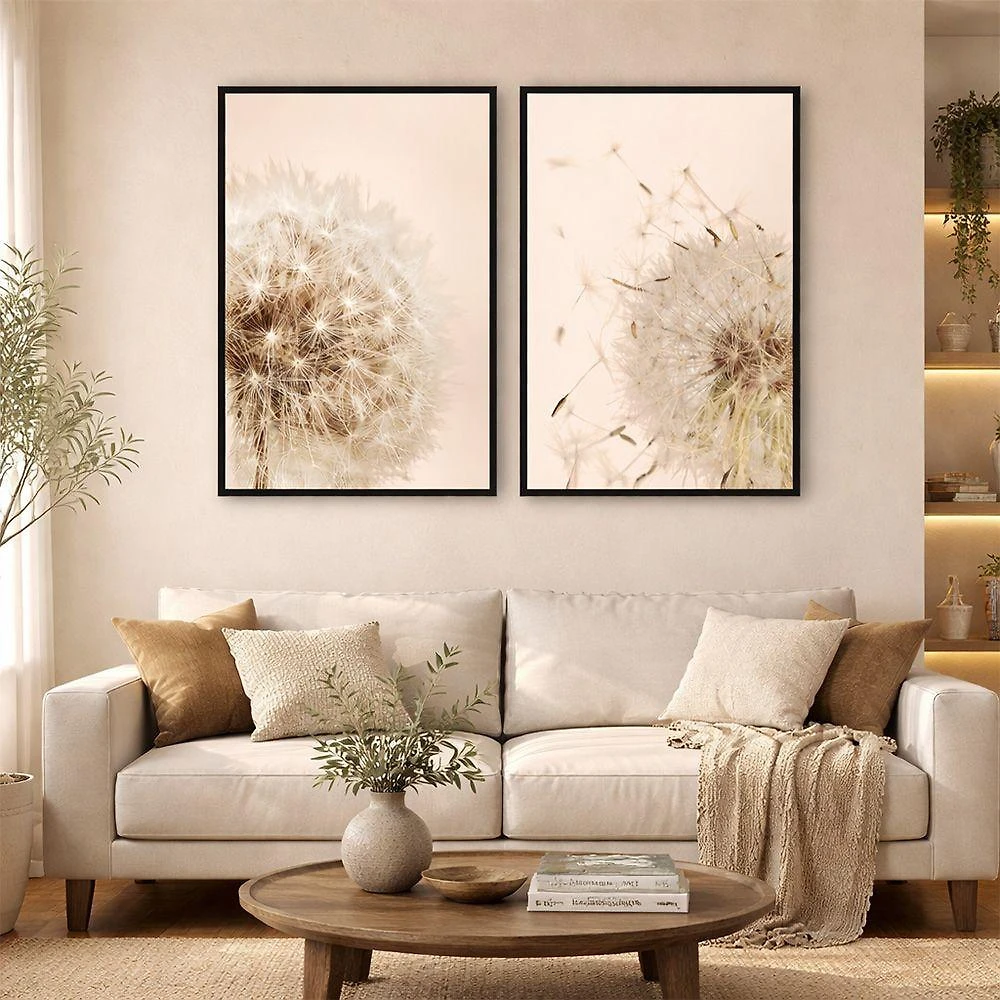 Quadro Decorativo Dente de Leão Duo 01 Retangular Moldura Preta SHD Soleil Home Decor
