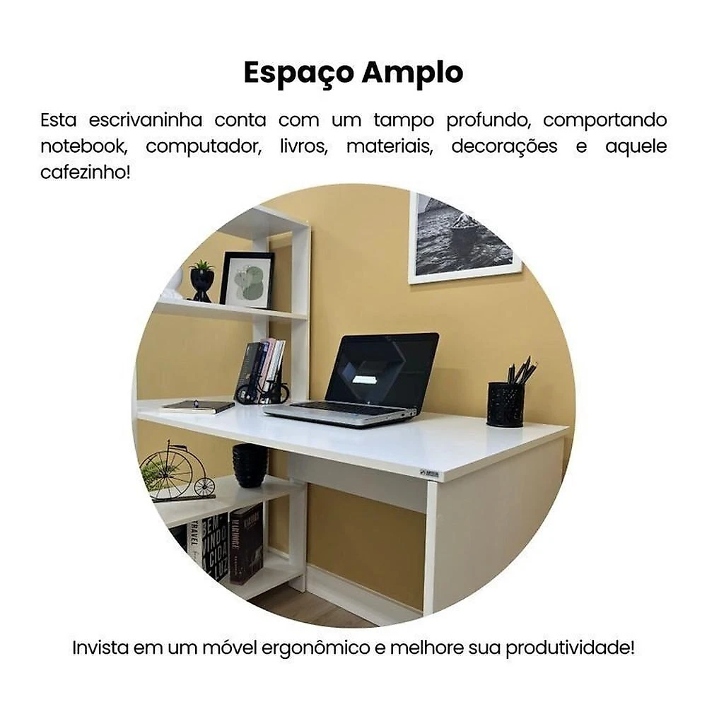 Kit 2 Peças com Escrivaninha Match e Estante para Livros 5 Prateleiras Branco