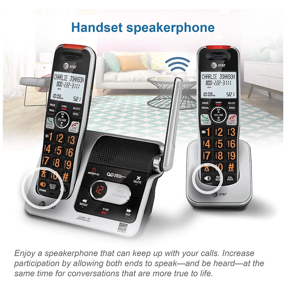 Telefone Sem Fio AT&T BL1022 DECT 6.0 com 2 Aparelhos, Bloqueador de Chamadas e Identificador de Chamadas em Prata - Kit Residencial