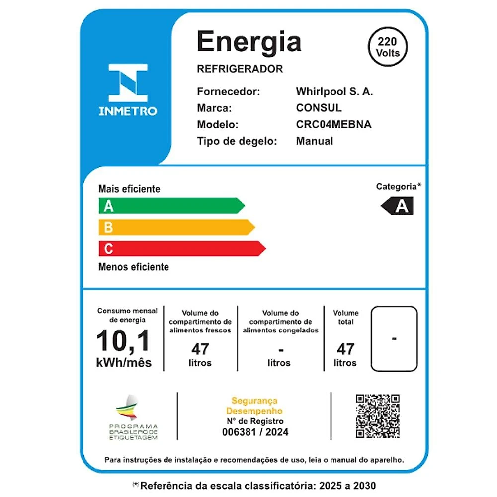 Frigobar Consul CRC04ME 47 Litros, Preto - 220V 220 Volts