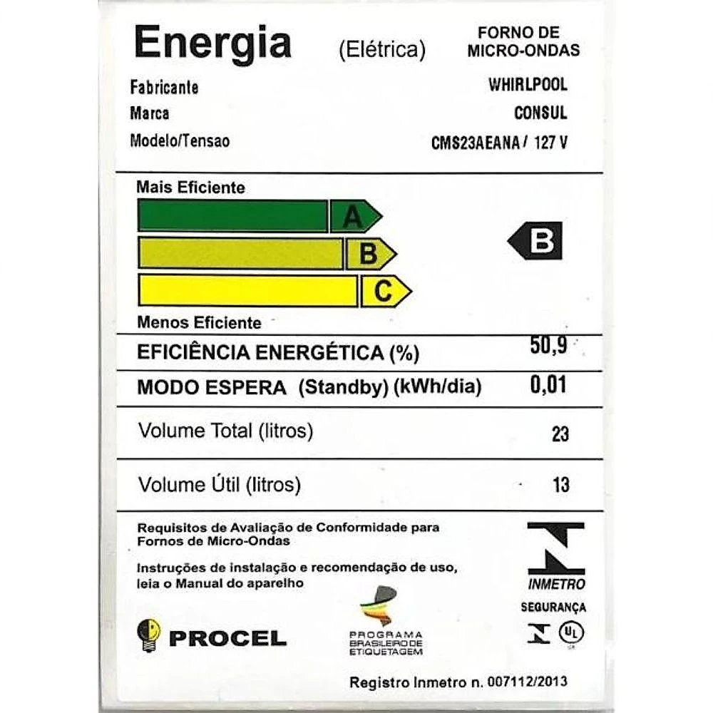 Forno Micro-ondas Bancada Consul CMS23AE 23L Digital Preto 110V