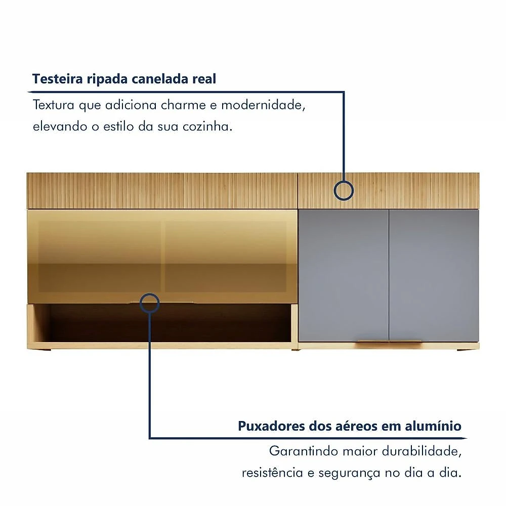 Cozinha Completa Modulada 3 Peças 5 Portas 2 Gavetas 100% MDF Realeza Premium Carvalho/Titânio