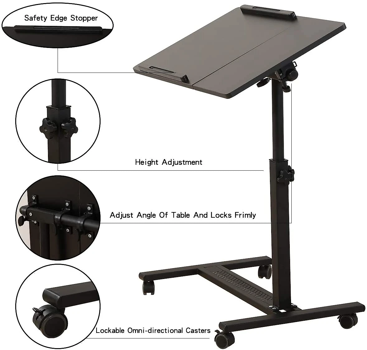 TigerDad sobre mesa de cama com rodas ajustáveis Mesa para laptop com rodinhas