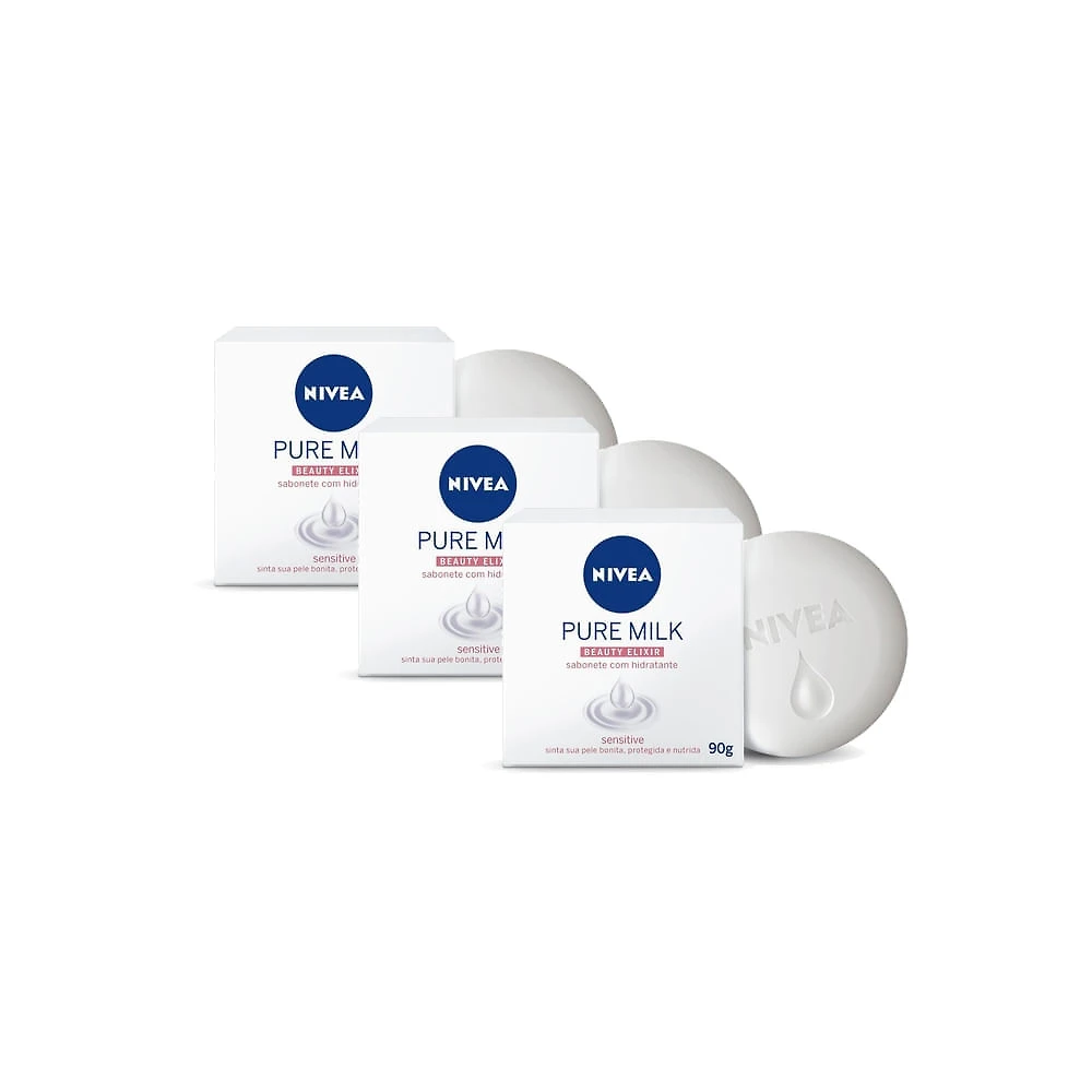 Kit 3 Sabonete em Barra Hidratante Nivea Pure Milk Sensitive 90g