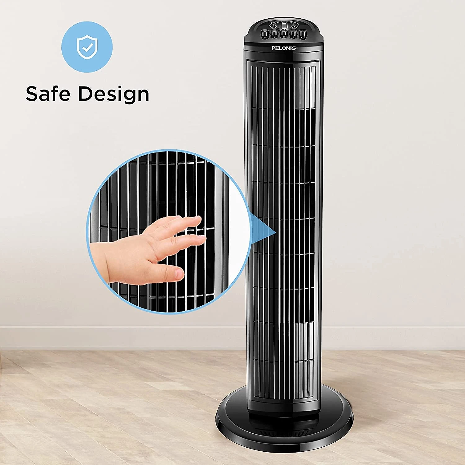 PELONIS 30 Inch Oscillating Tower Fan with 3 Speed Settings and Autooff Timer Standing Fan PFT28A2BBB Black