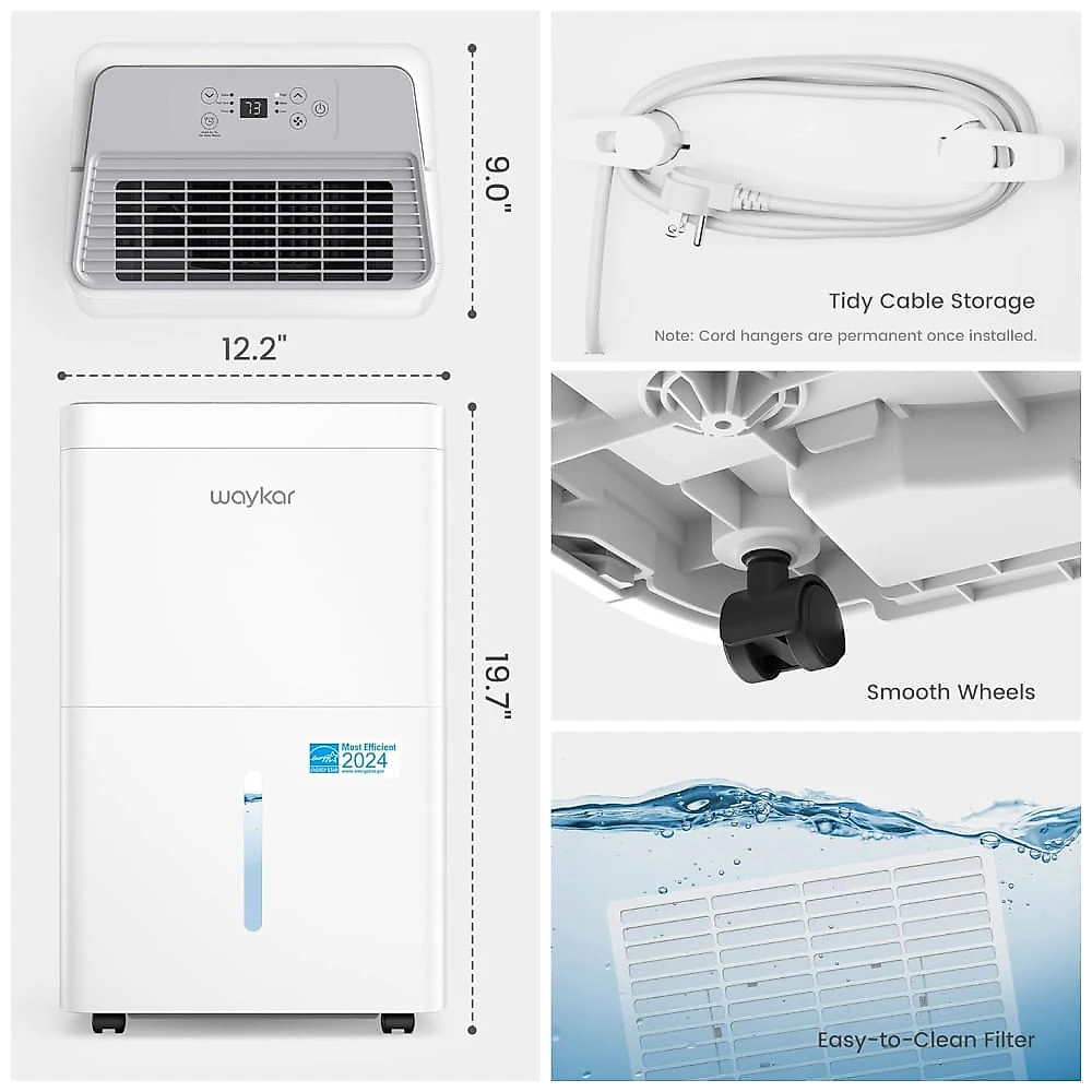 Desumidificador Waykar 56,78 Litros para Casa, Porão, Ambientes Amplos de até 557 m². Autodescongelamento, Ultrassilencioso 40 dB, Modo Eco.