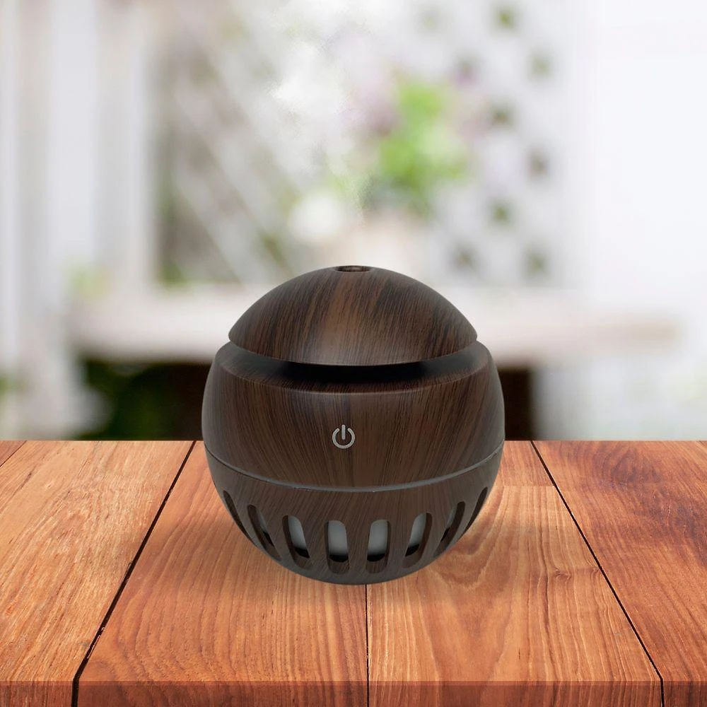 Umidificador Purificador De Ambientes Usb Bolinha Detalhe Vazado Ultrassonico Mogno