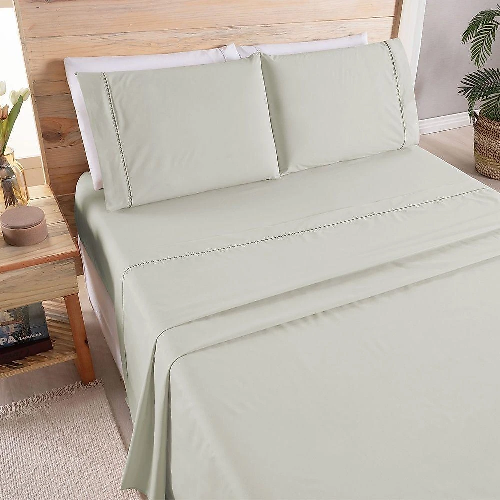 Kit Cobre Leito + Jogo De Cama Premier Queen 7 Peças Hipercal 200 Fios 80% Algodão, 20% Poliéster - Caqui