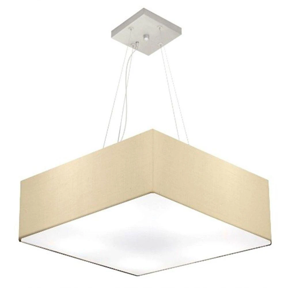 Lustre Pendente Quadrado Vivare Md-4032 Cúpula Em Tecido 15/50x50cm - Bivolt Algodão-crú 127/220v