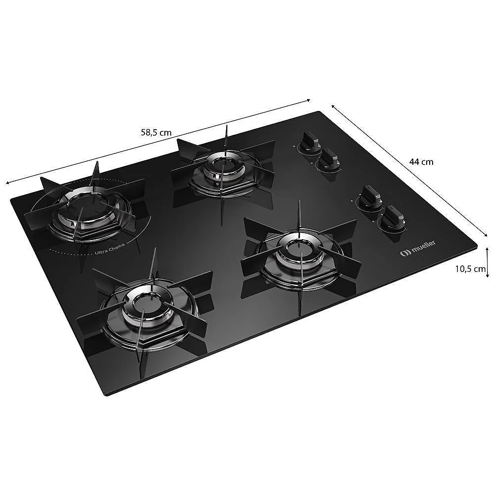 Cooktop Mueller 4 Bocas Queimador Ultra Chama MCG4BB Bivolt