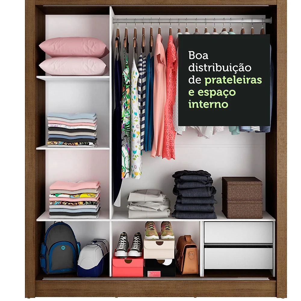 Guarda roupa casal madesa lyon 3 portas de correr com espelho 2 gavetas - rustic/preto