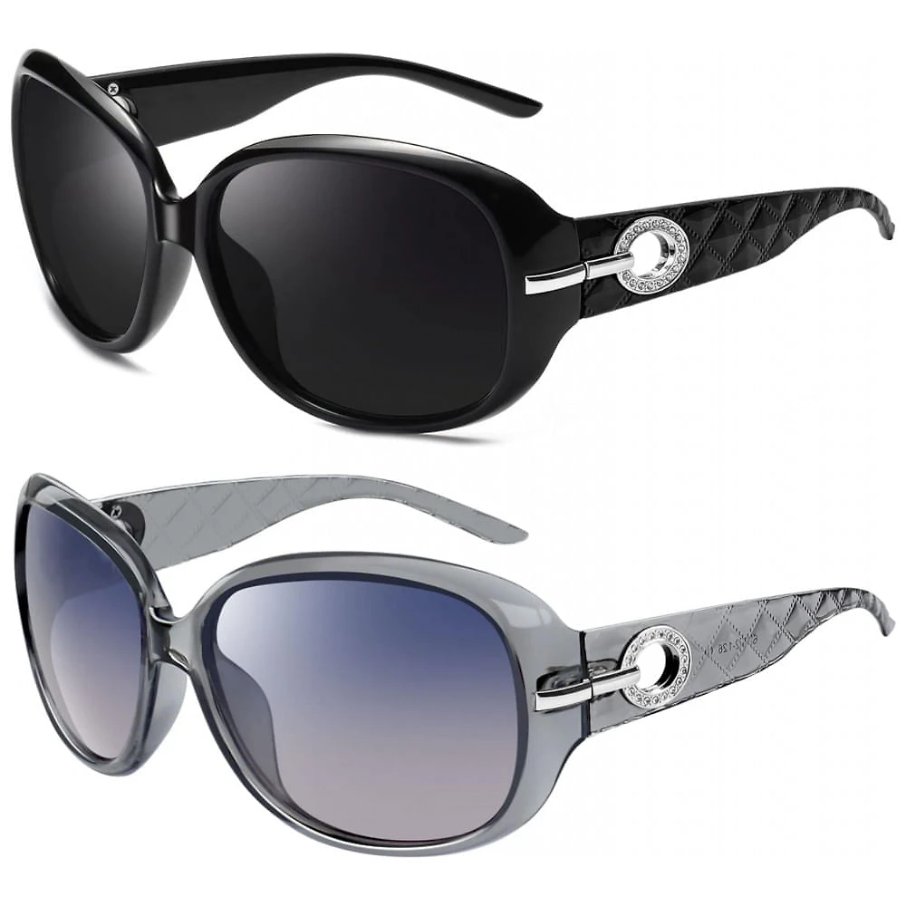 Óculos de Sol Feminino Polarizados com Proteção UV, Joopin C09, 2 Unidades, Preto e Cinza Claro