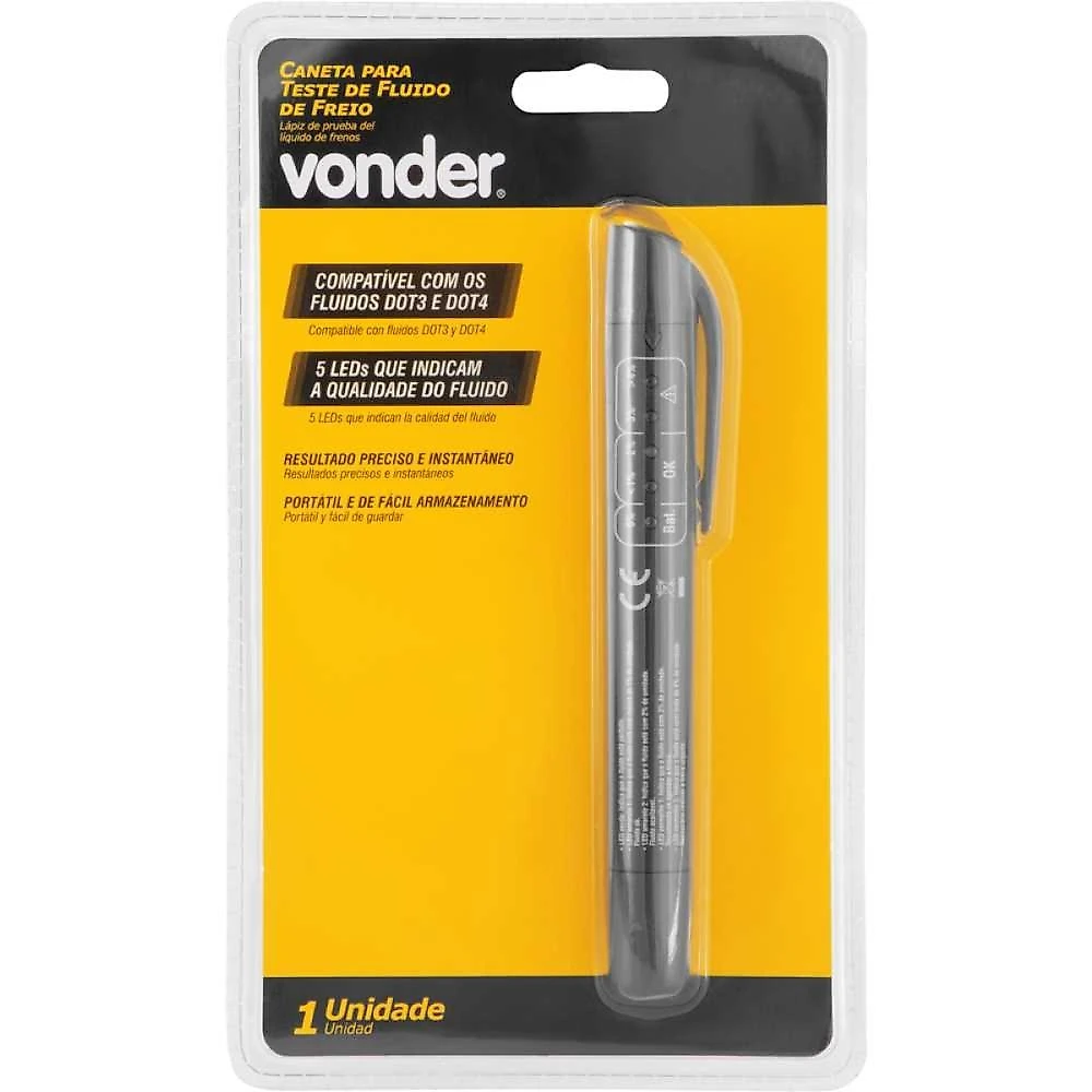Caneta teste fluido freio dot3 dot4 vonder 5 leds portátil