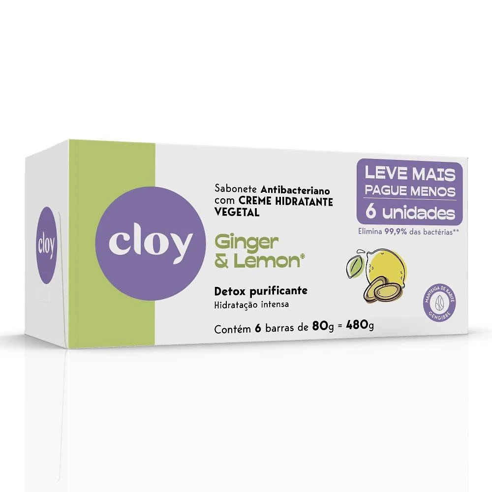 Kit Sabonete Em Barra Cloy Beauty Protection Ginger E Lemon 6 Unidades 80g Cada