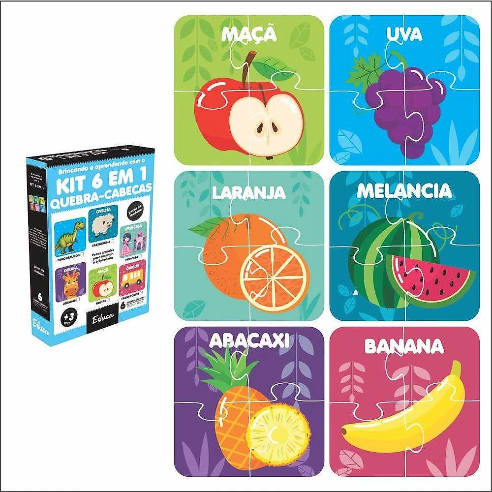 Kit Quebra-cabeças Modelo Frutas 6 Unidades com 4 Peças Amarelo So Frutas