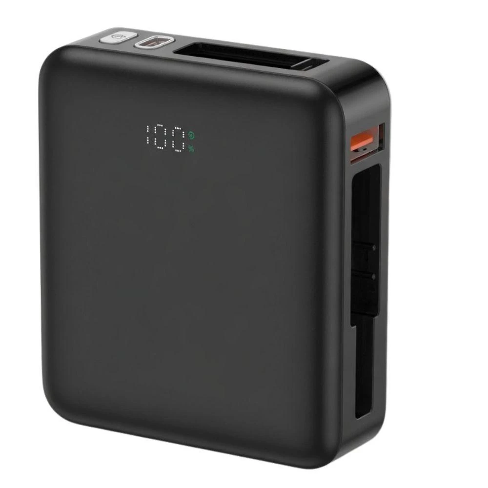 Power Bank MDM Premium Quadrado Carregador Portátil com Display Digital e Cabos Embutidos Preto