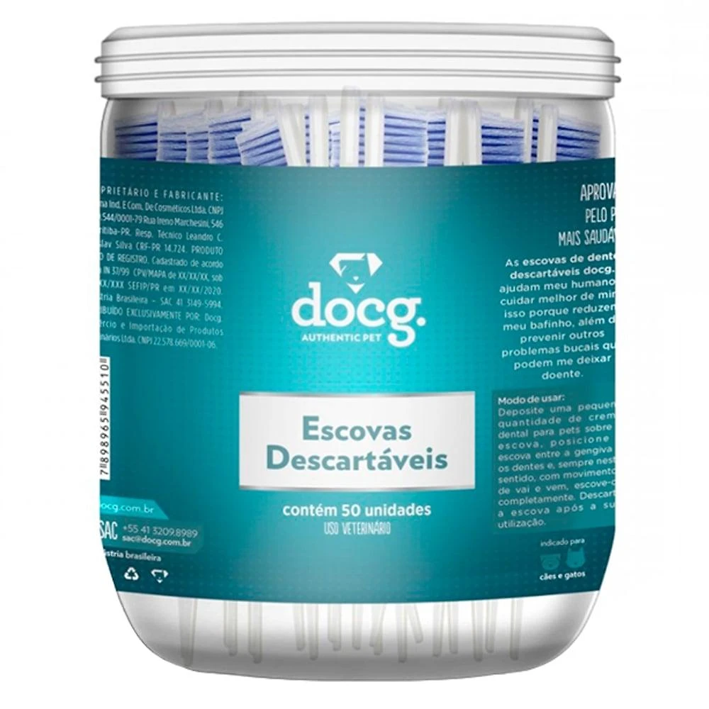 Escova de Dentes docg. Descartáveis para Cães e Gatos - 50 Unidades