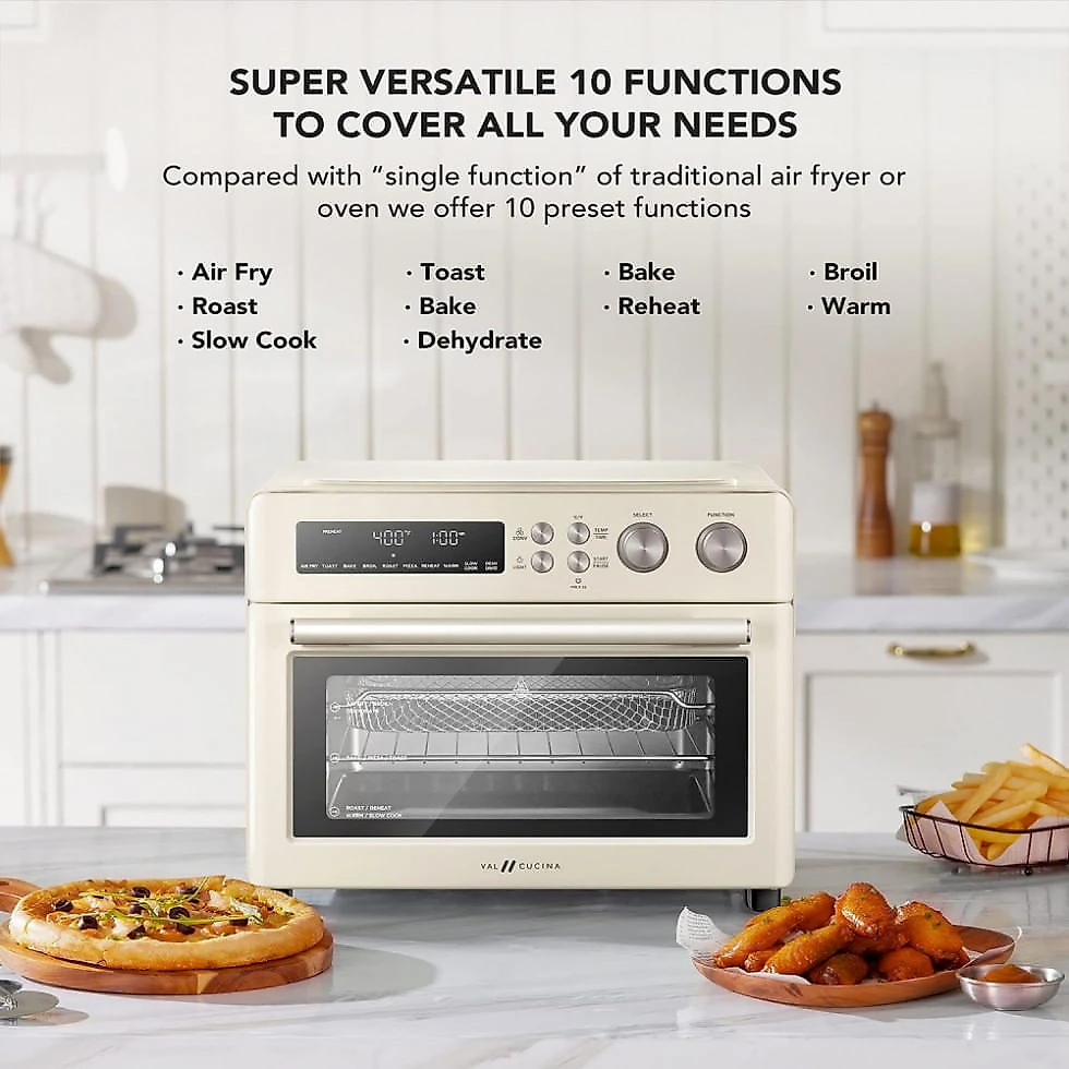 Miniatura Forno Elétrico Retro 25 Litros 10 em 1 Multifuncional de Fácil Limpeza, 110V 1750W, Val Cucina, Creme
