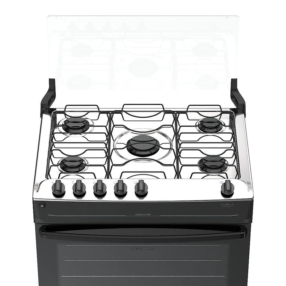 Fogão 5 Bocas Atlas Mônaco Top Automático Mesa Inox Preto Bivolt