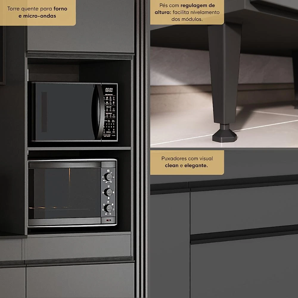 Cozinha Modulada Completa 301,5cm Milano Multimóveis MP2403 Grafite