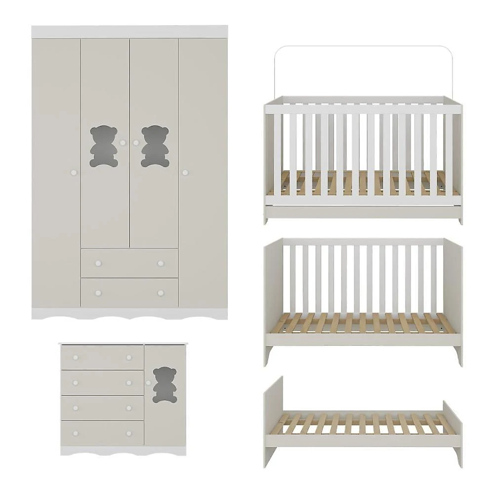 Quarto De Bebê Completo Com Berço Americano 3 Em 1 Doçura Multimóveis MP4646 Branco-off White