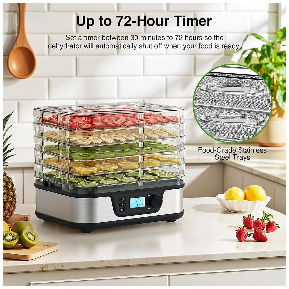 Desidratador de Alimentos Electactic 5 Bandejas Inox e Livre de BPA Temperatura Ajustável Timer 72H Prata