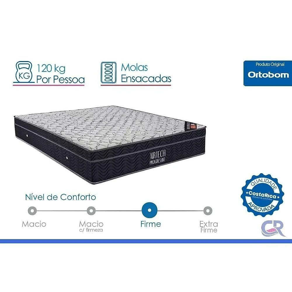 Cama Box com Colchão Queen Physical Suede Black Pillow Top Molas Ensacadas Tecido Preto Ortobom