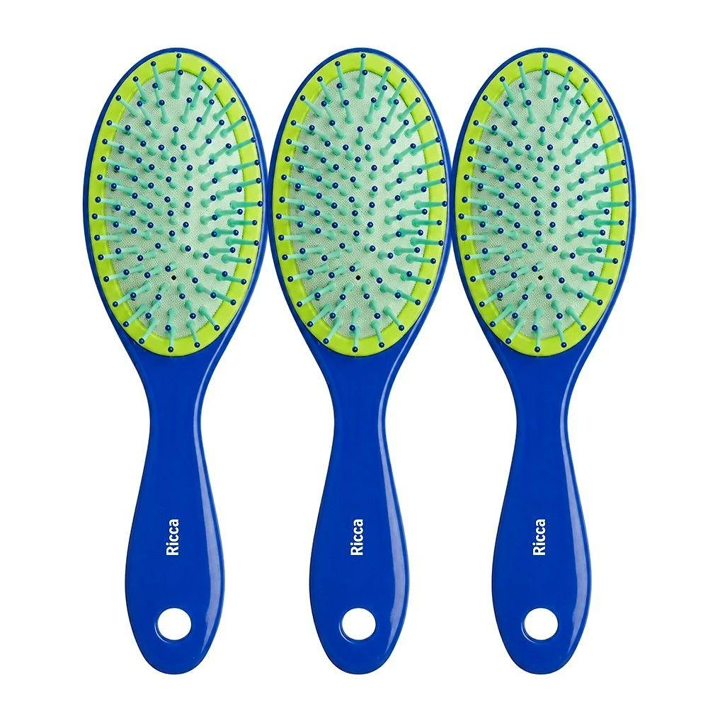 Escova Desembaraçante Midi Colors com Cerdas Flexíveis Kit 3 Azul Ricca
