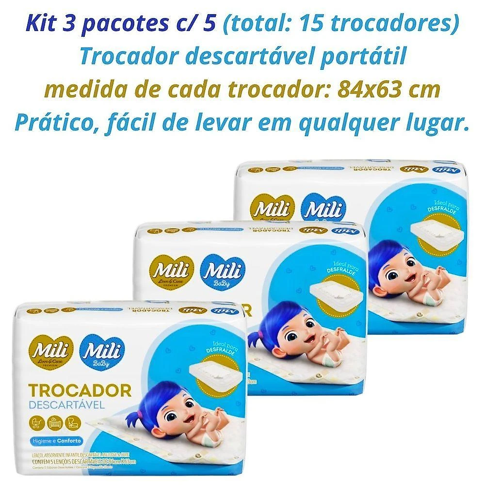 Trocador Descartavel Love & Care para Bebe 3 Pacotes com 5 Lencois Absorventes Mili