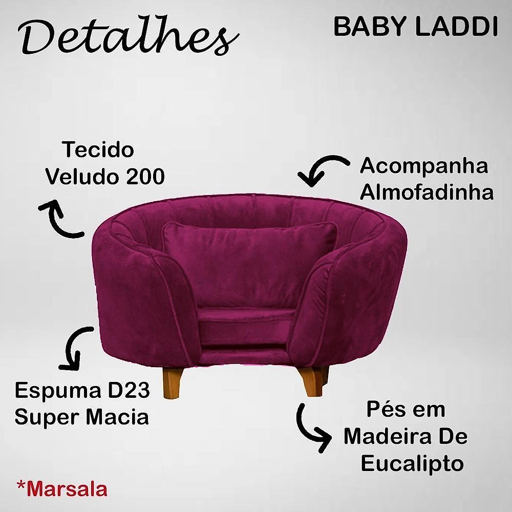 Poltrona Cama Caminha Pet Baby Laddi Veludo Marsala Dvinn Marsala