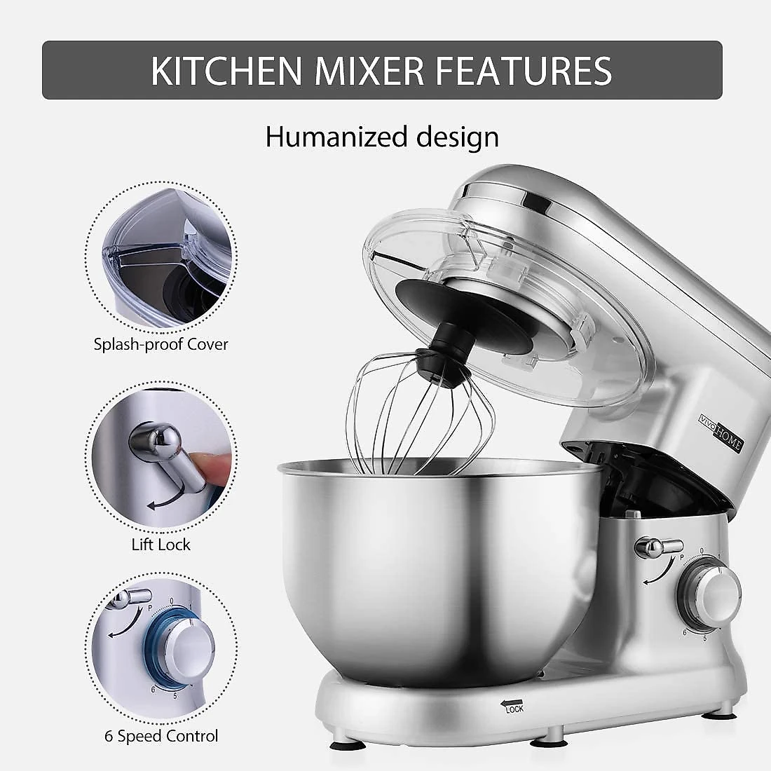 VIVOHOME BatedeiraMixer 650W 6 Velocidades 6L Prata 110V