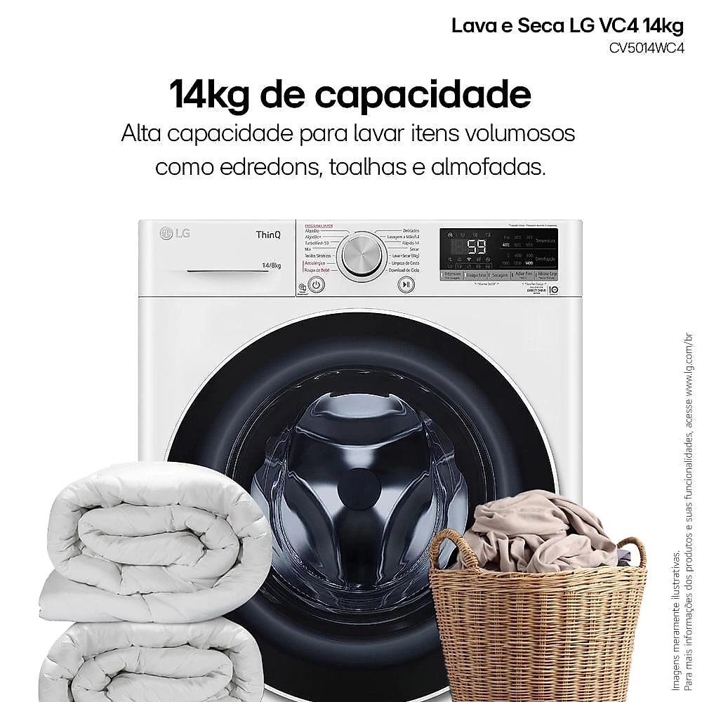 Lava e Seca LG 14kg Inteligência Artificial AIDD Branca VC4 127V