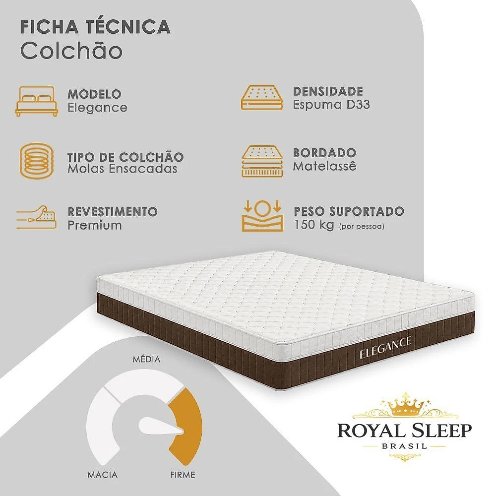 Cama Box com Baú King Elegance Euro Pillow Molas Ensacadas Bege Royal