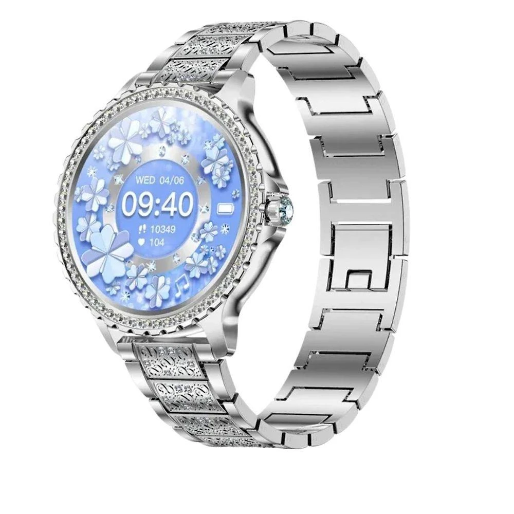 Smartwatch Feminino Moda 2026 Pedras Brilhantes Tela HD 1.32 Pol Cinza
