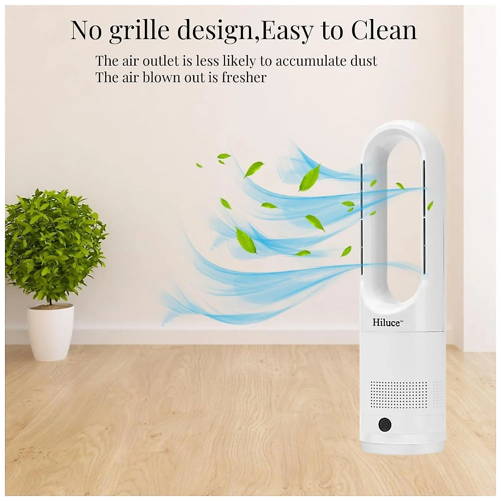 Ventilador Torre Sem Pas Hiluce Branco Aquecedor 1400W Resfriador 40W Oscilacao 90 graus 8 Velocidades Timer 9h 120V