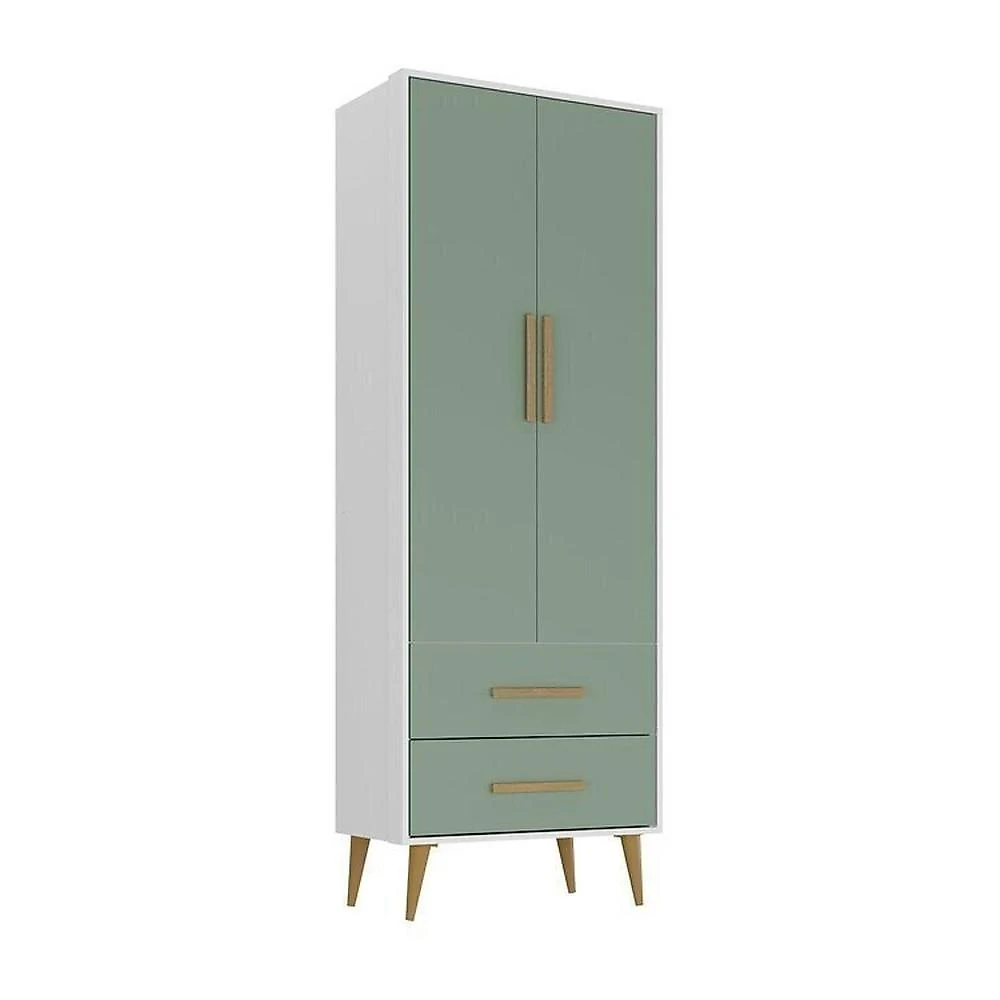 Quarto Infantil com Guarda-roupa 2 Portas 2 Gavetas com Cômoda e Berço Magia Espresso Móveis Branco/Verde