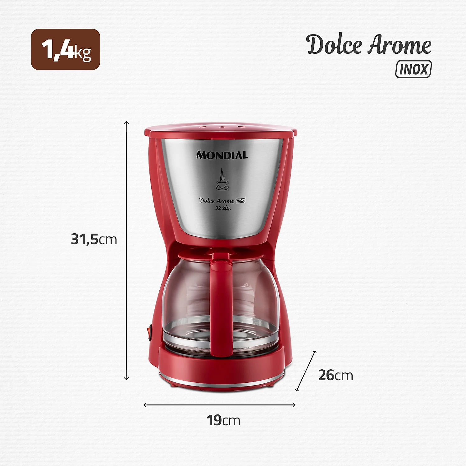 Cafeteira Elétrica Mondial Dolce Arome Inox C-32-32X-R CAFETEIRA-127V-VERMELHO/INOX