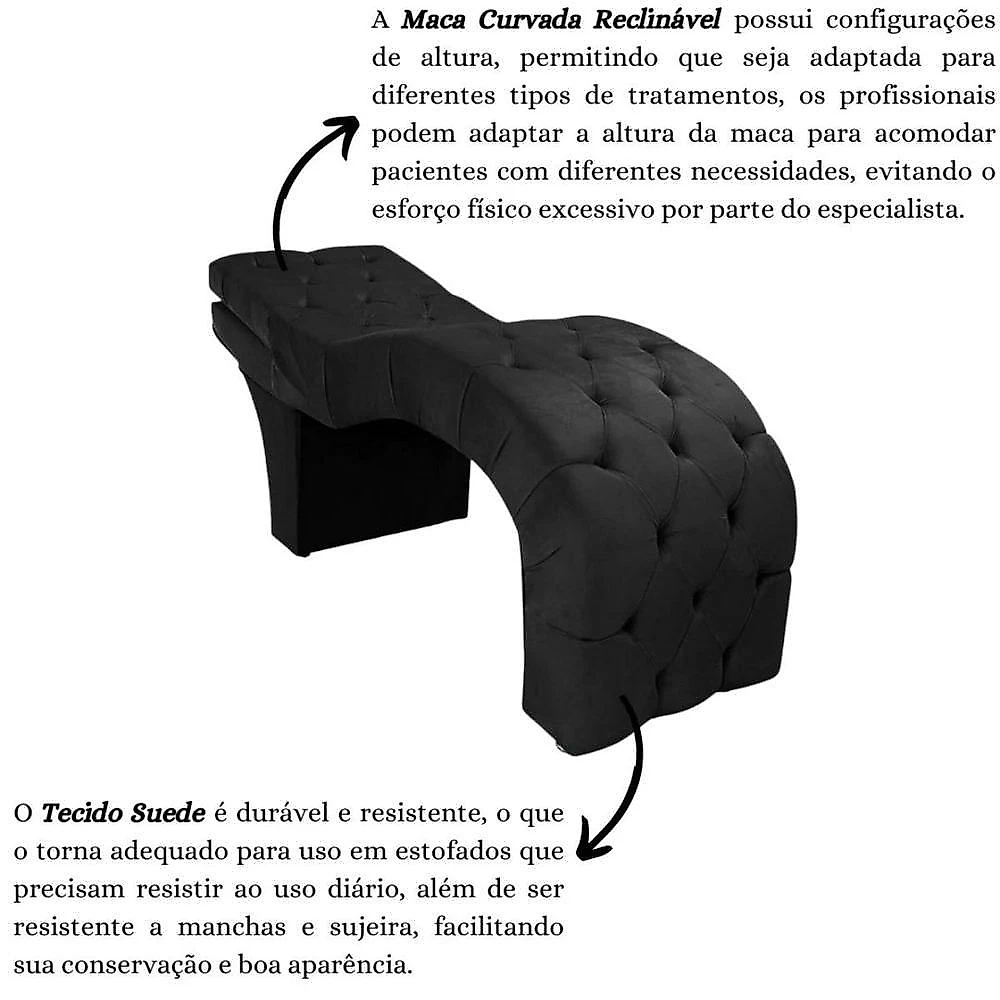 Maca Estética Estofada Reclinável Ergonômica Suede Marilia Preto