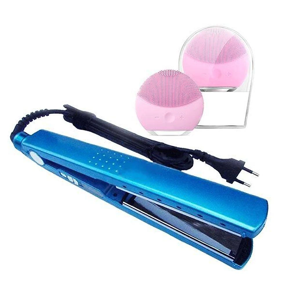 Kit 1 Prancha Nanotitanium + 1 Esponja Facial Rosa Bebê Nº30