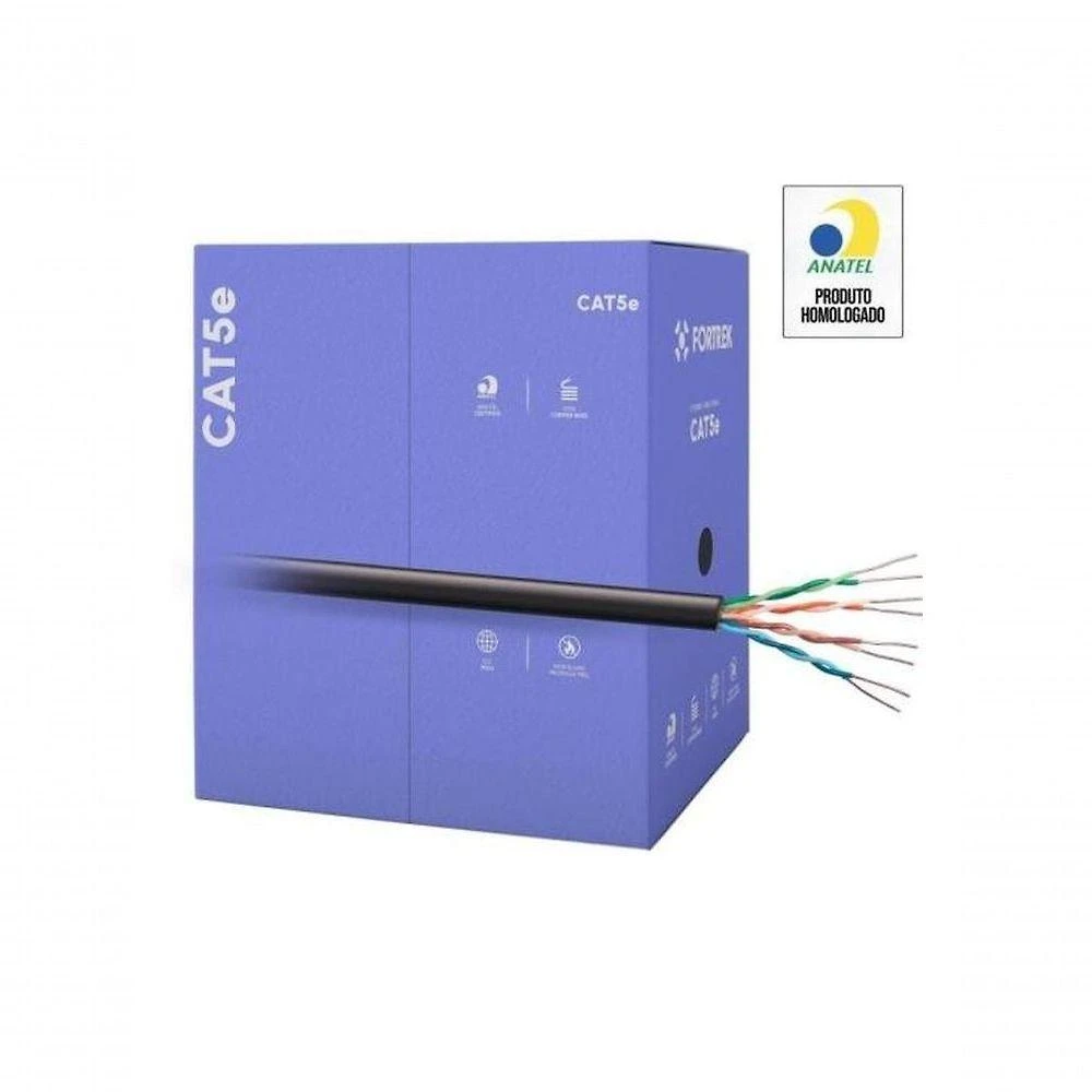 Cabo de Rede Cat5e FK 500C CMX 305M para Ethernet 1000BASE-T com Capa PVC anti-chama Preto Fortrek
