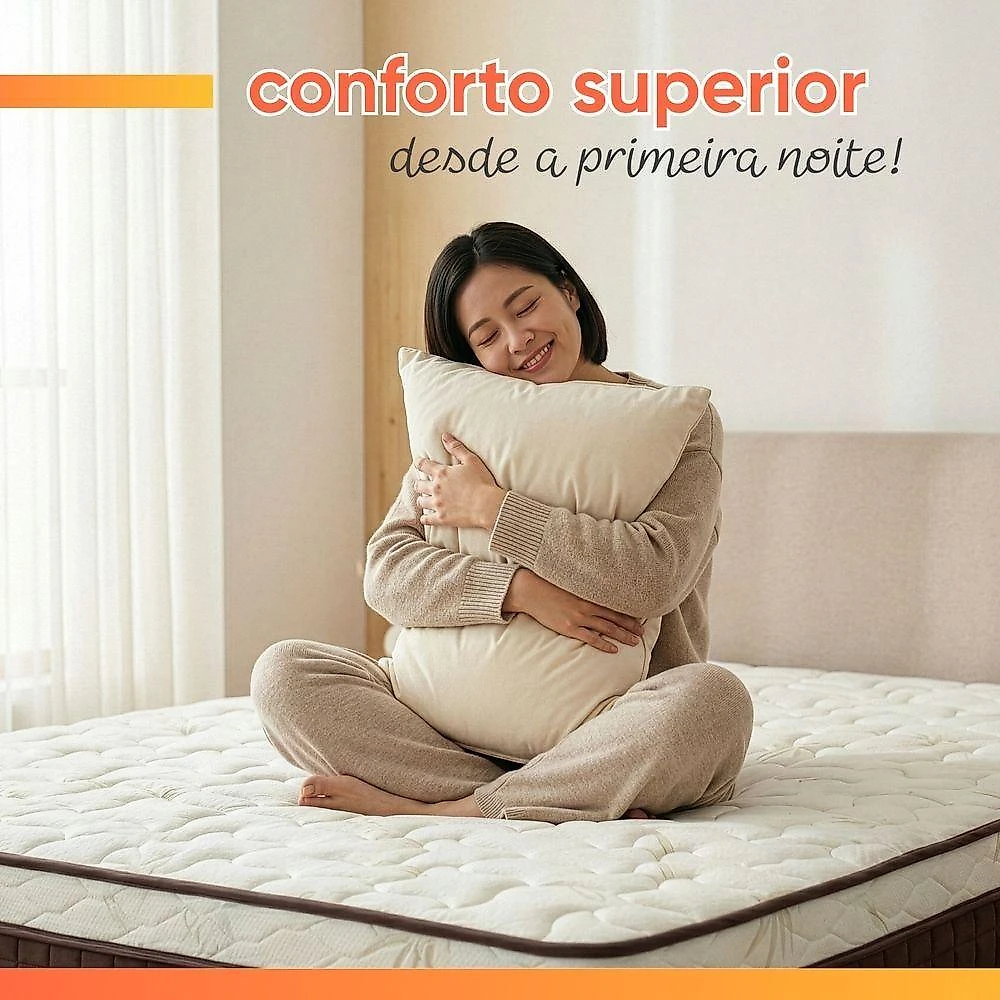 Cama Box Colchão Queen Molas Superlastic Euro Pillow Start 158x198x62cm Apolo Bege / Marrom