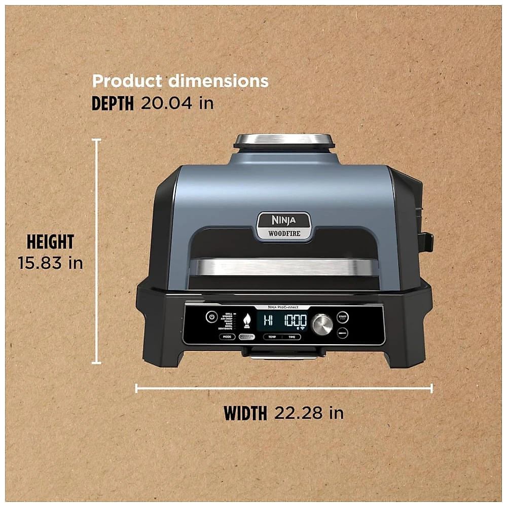 Grill Ninja Woodfire Pro Connect XL OG951 Defumador 7-em-1 App Bluetooth Azul Dourado 120V