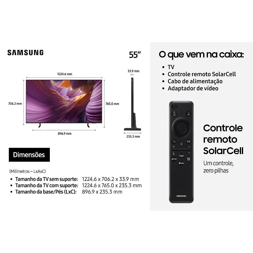 Smart tv 55” 4k samsung oled qn55s85fagxzd vision ai 120hz dolby atmos processador nq4 ai gen2 preto grafite