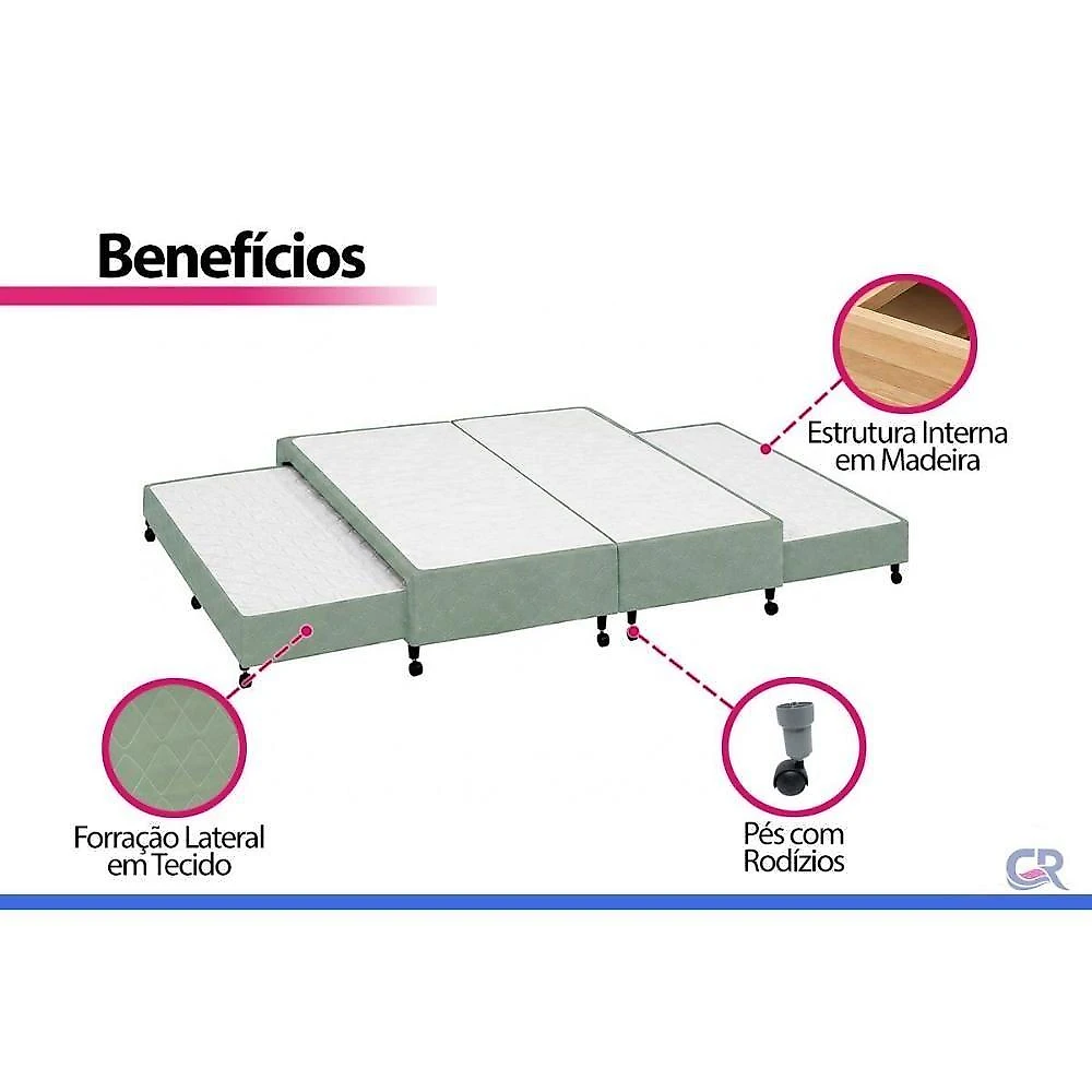 Cama Box King Poli Green com Auxiliares Tecido Verde Colchões Castor